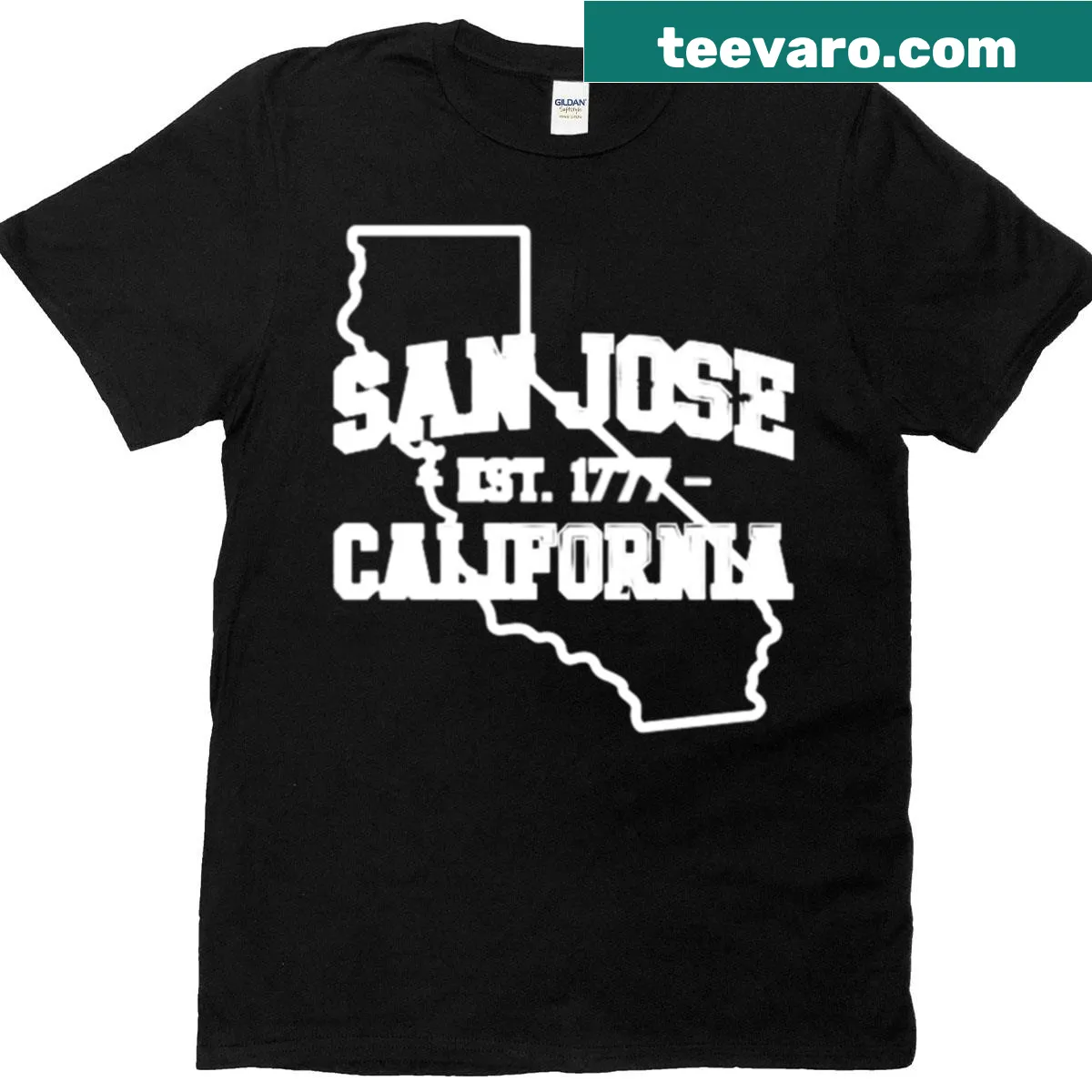 Minimalist vintage typography San Jose California sports t-shirt — on a men's t-shirt