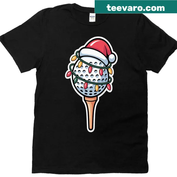 Christmas t-shirt featuring Santa holding a golf ball