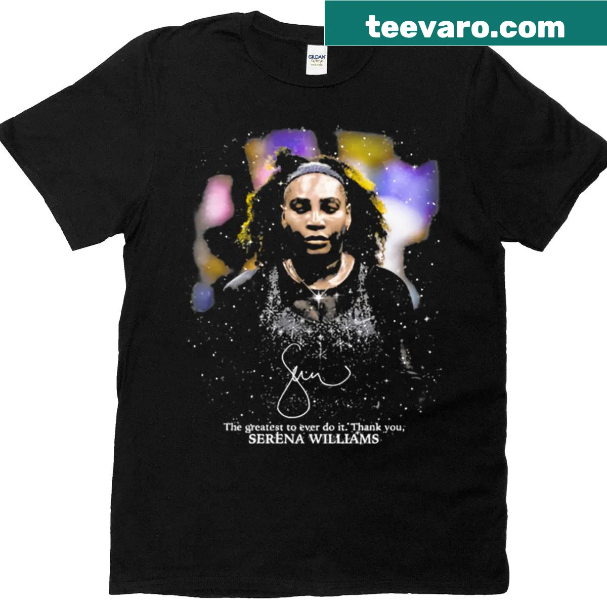 Serena Williams graphic t-shirt with 'Goat of Tennis' text — on a men's t-shirt