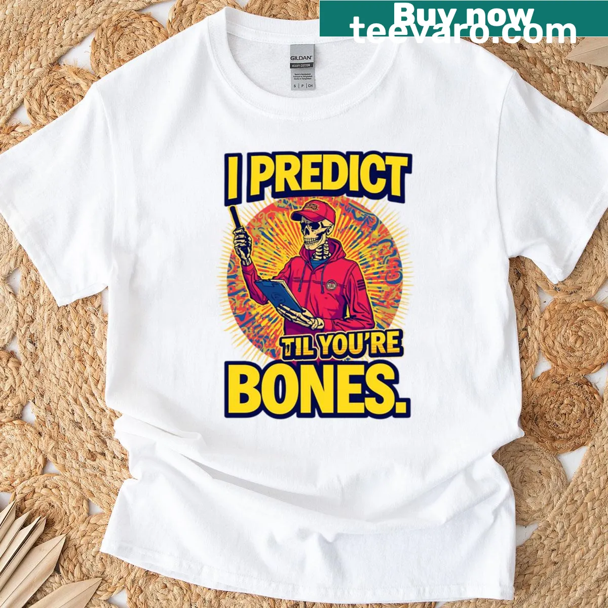 Funny T-shirt with a skeleton coach and humorous sports quote. — on a men's t-shirt