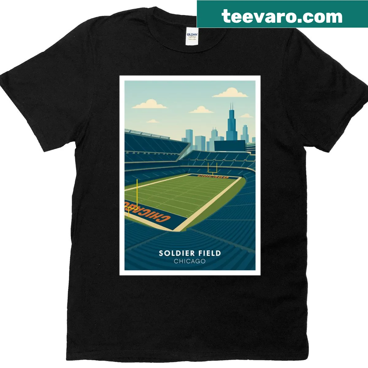 Chicago Bears Soldier Field text t-shirt — on a men's t-shirt