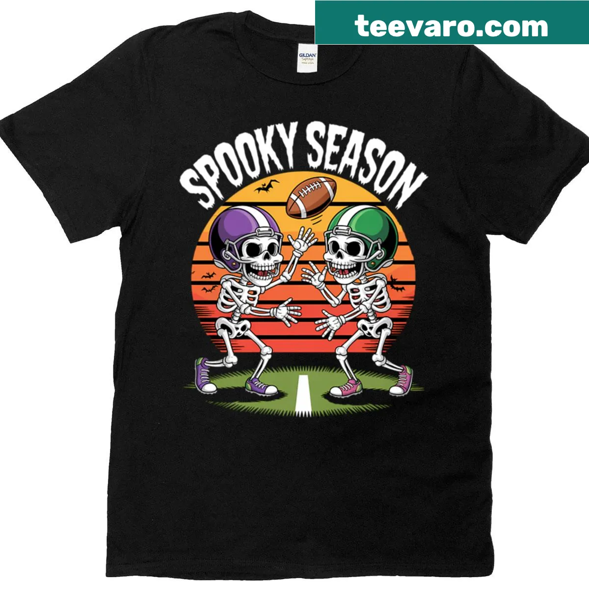 Cartoon skeleton in a football uniform on a T-shirt. — on a men's t-shirt