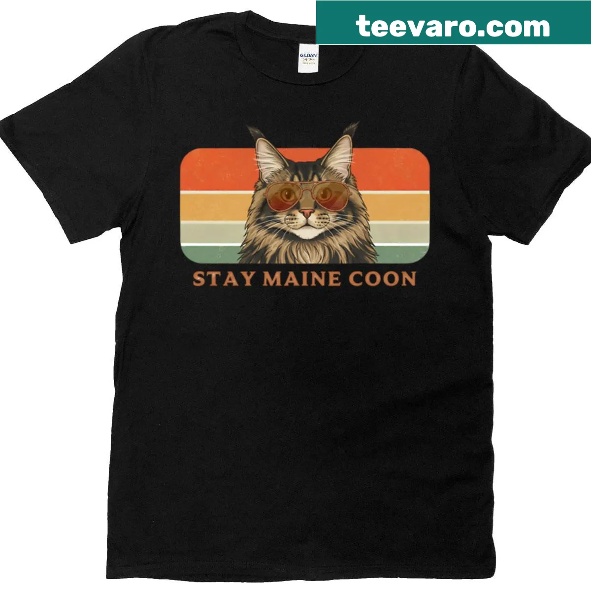 Vintage graphic of a Maine Coon cat in sunglasses — on a men's t-shirt