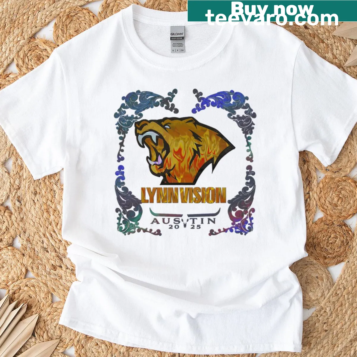 Holographic sticker-themed T-shirt featuring 'Sticker Lynn Vision' design — on a men's t-shirt