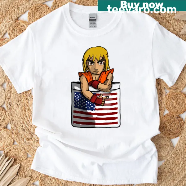 Cartoon Ken from Street Fighter on T-shirt