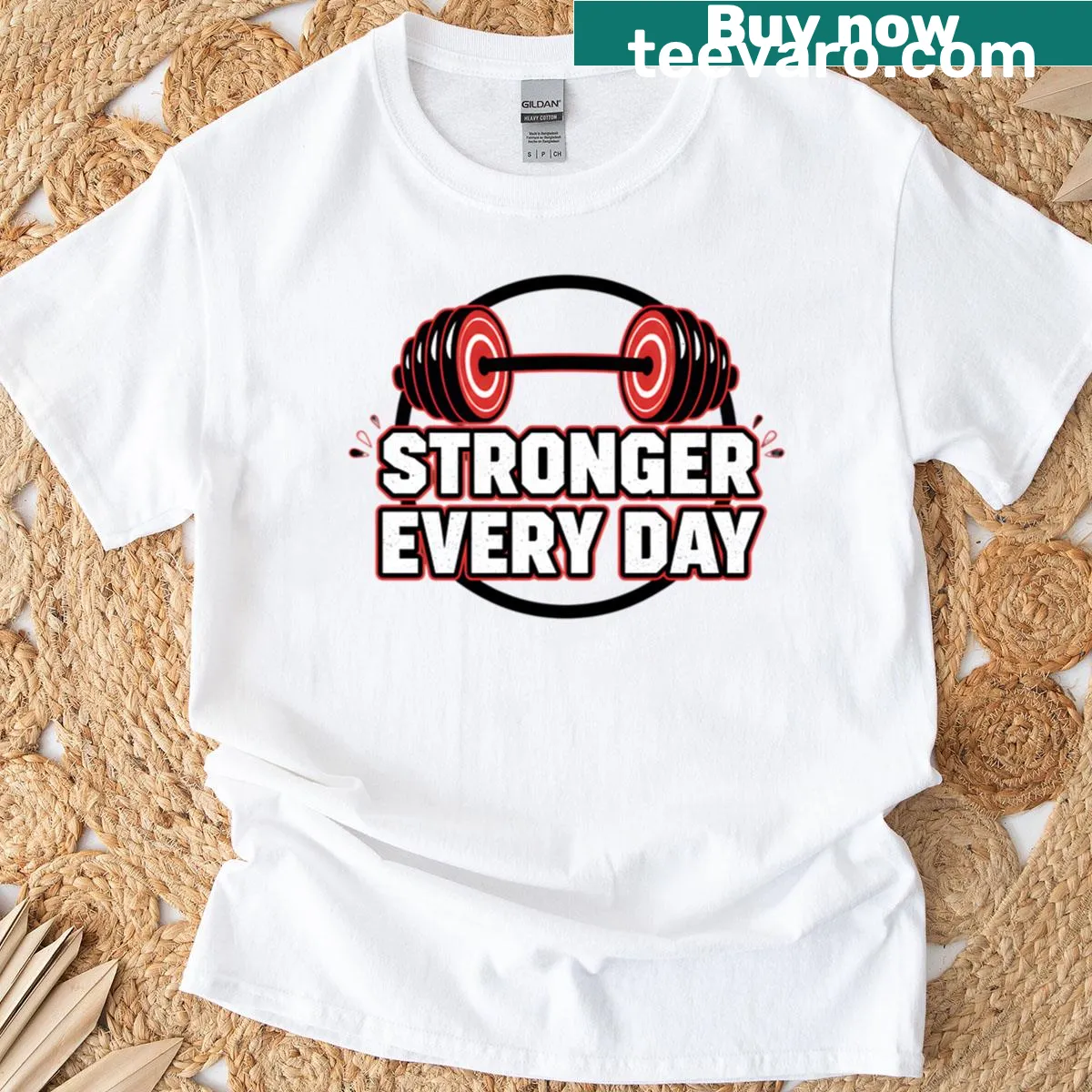 Motivational gym T-shirt with 'Stronger Every Day' typography — on a men's t-shirt
