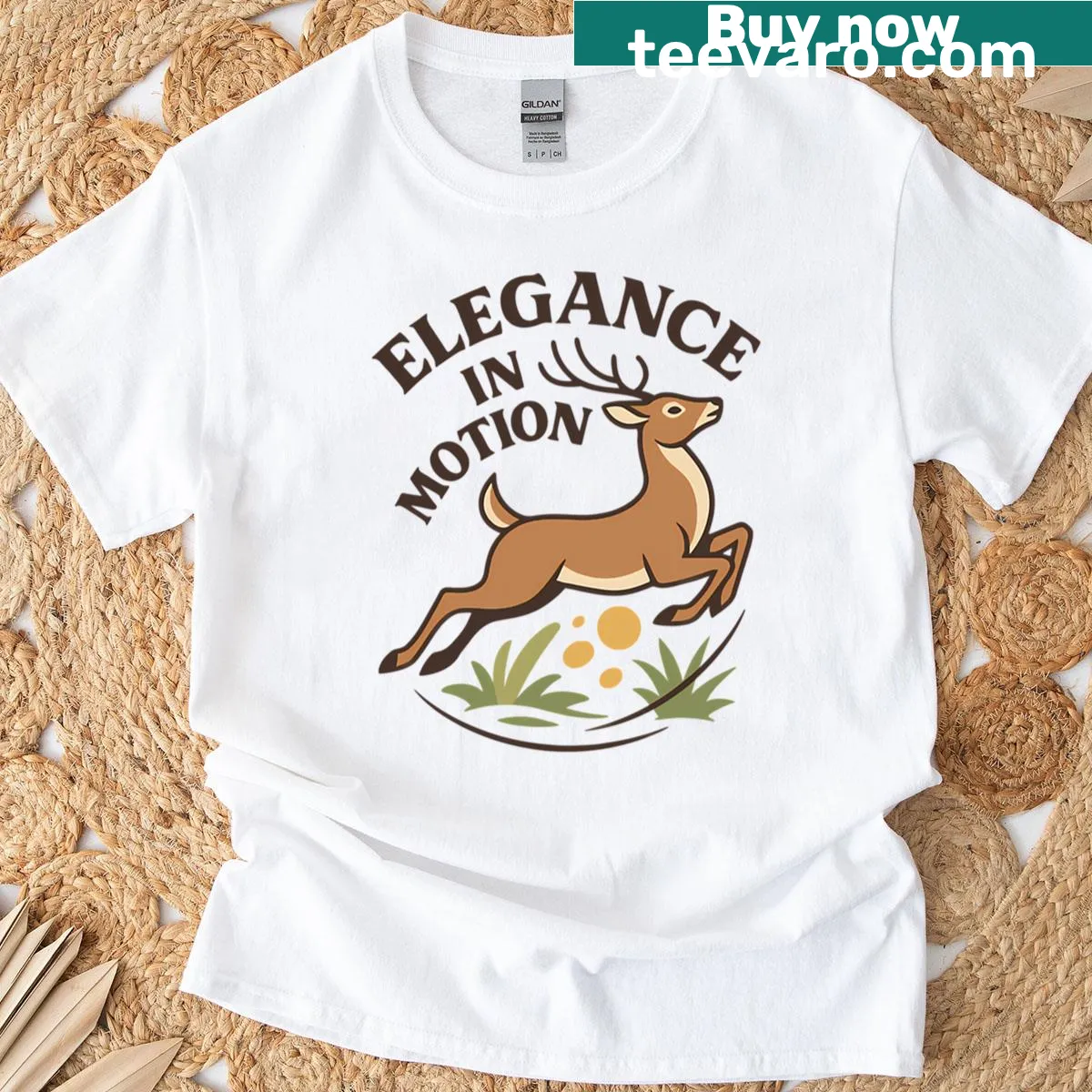 Graceful leaping deer graphic on T-shirt — on a men's t-shirt
