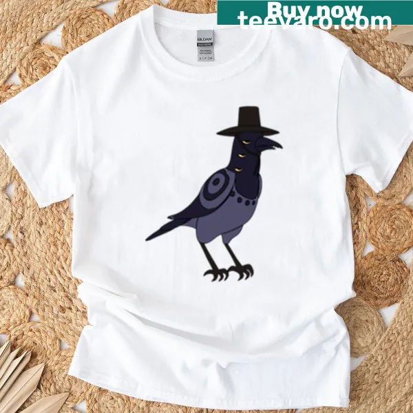 Cute bird in a hat graphic on T-shirt