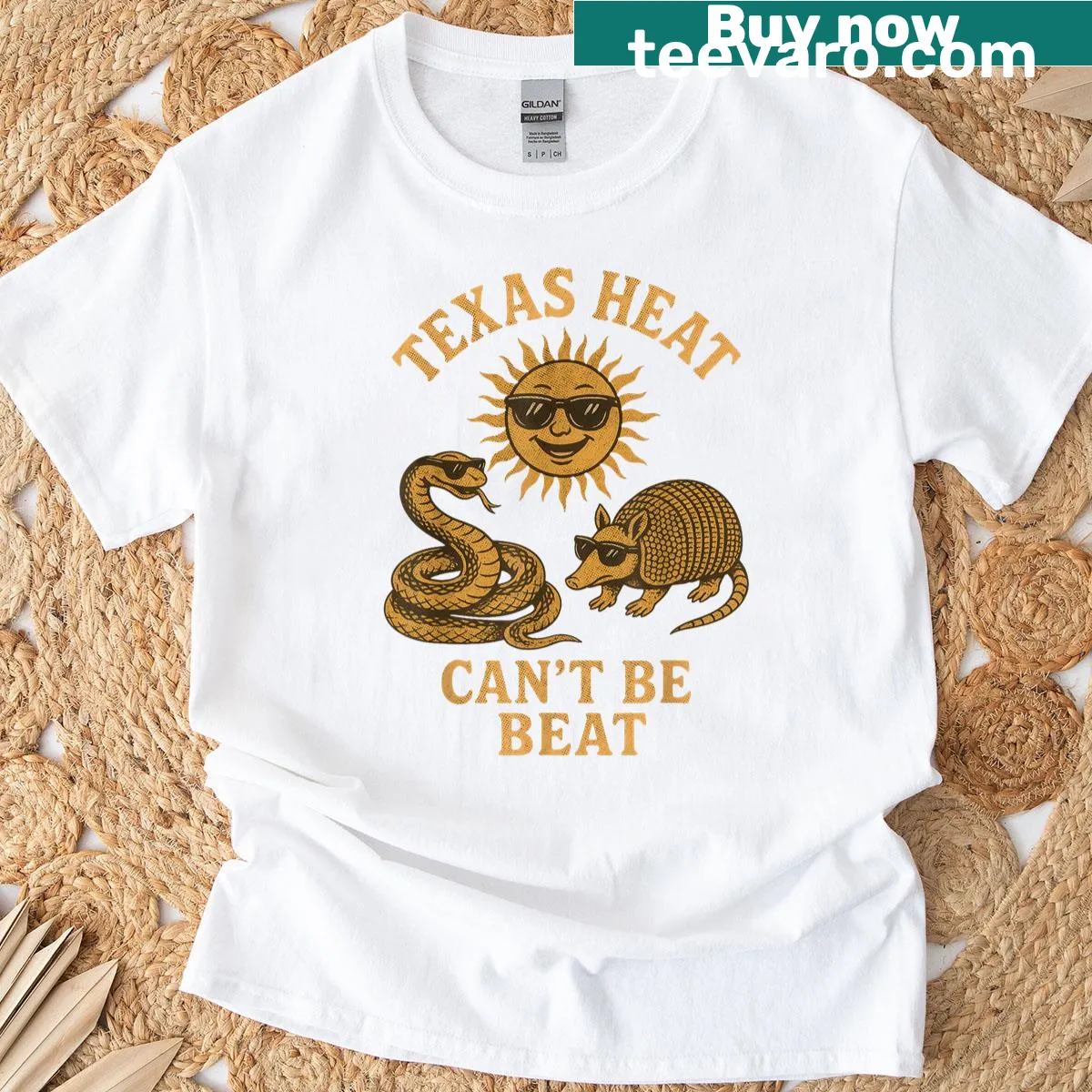 Funny Texas-themed T-shirt with snake and armadillo graphic — on a men's t-shirt