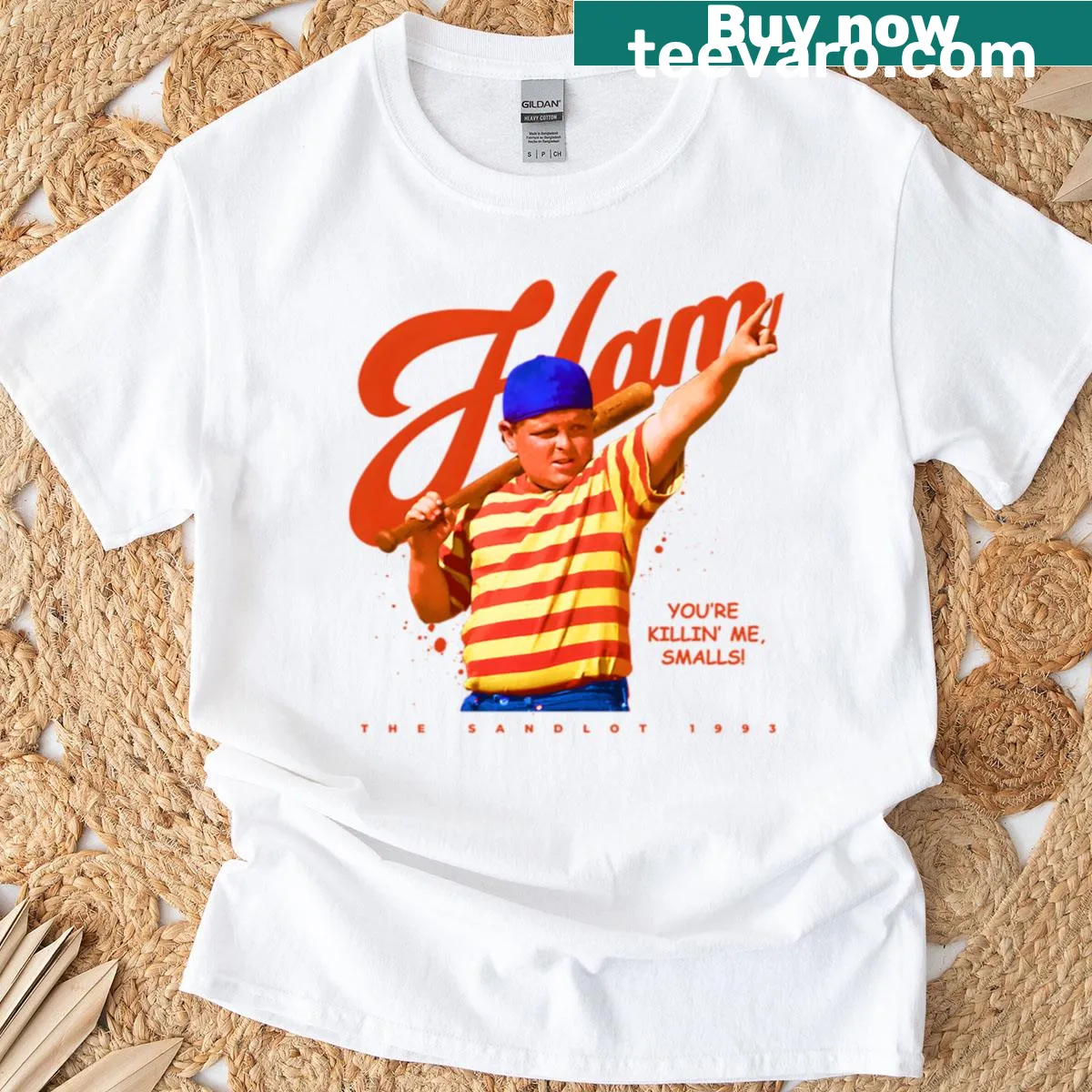 Nostalgic T-shirt featuring The Great Ham-bino from The Sandlot — on a men's t-shirt