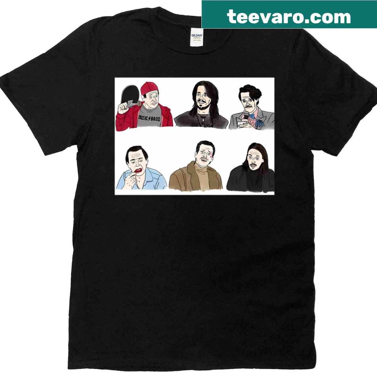 Funny t-shirt with illustrated expressions of Steve — on a men's t-shirt