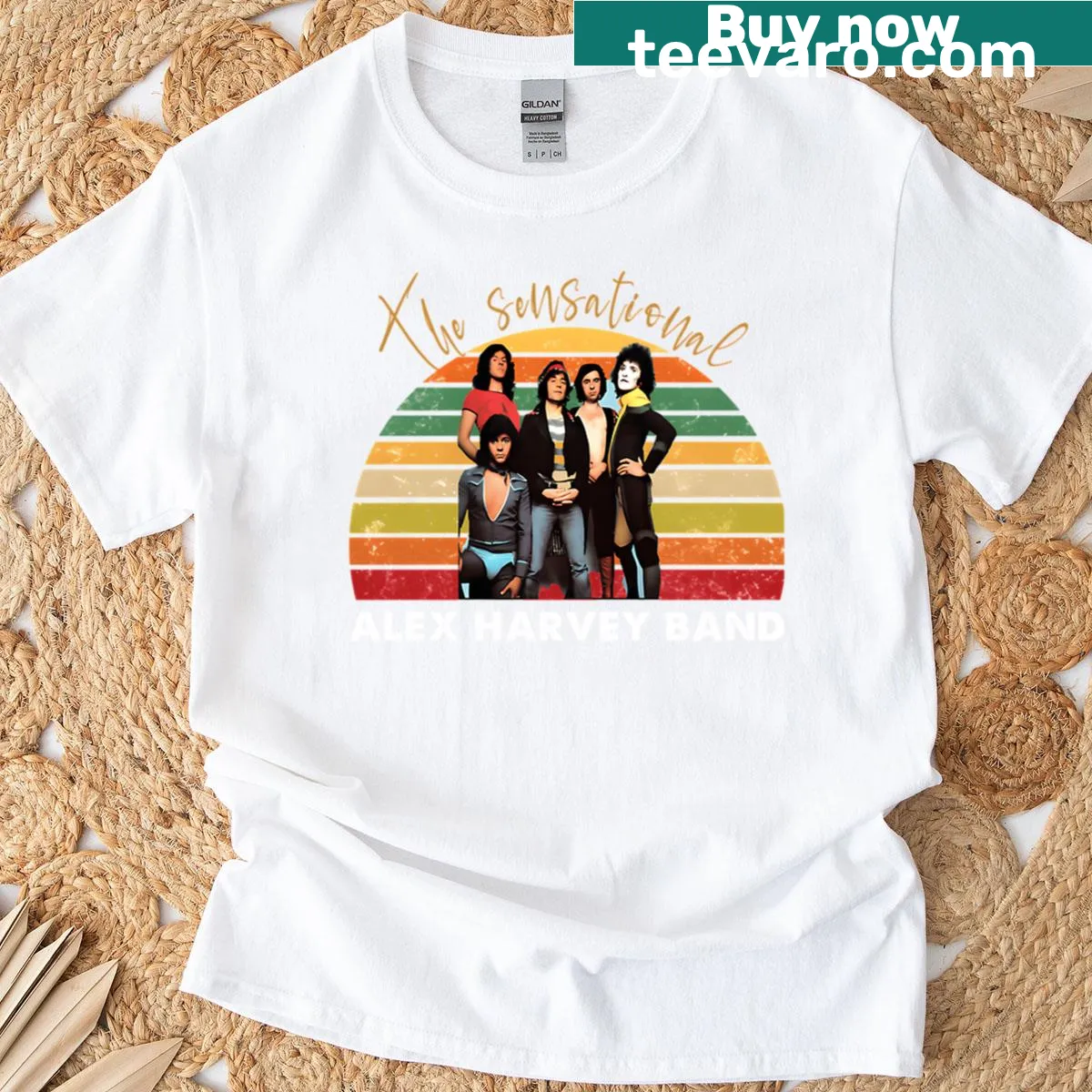 Vintage-style T-shirt honoring The Sensational Alex Harvey Band. — on a men's t-shirt
