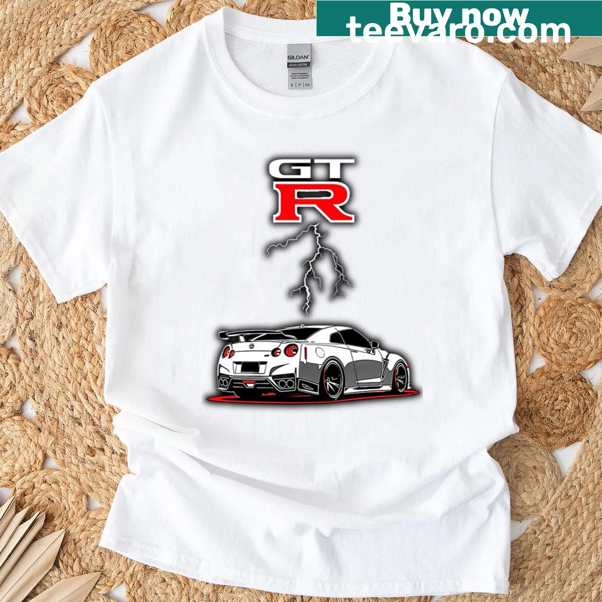 Illustration of a powerful supercar on a T-shirt — on a men's t-shirt