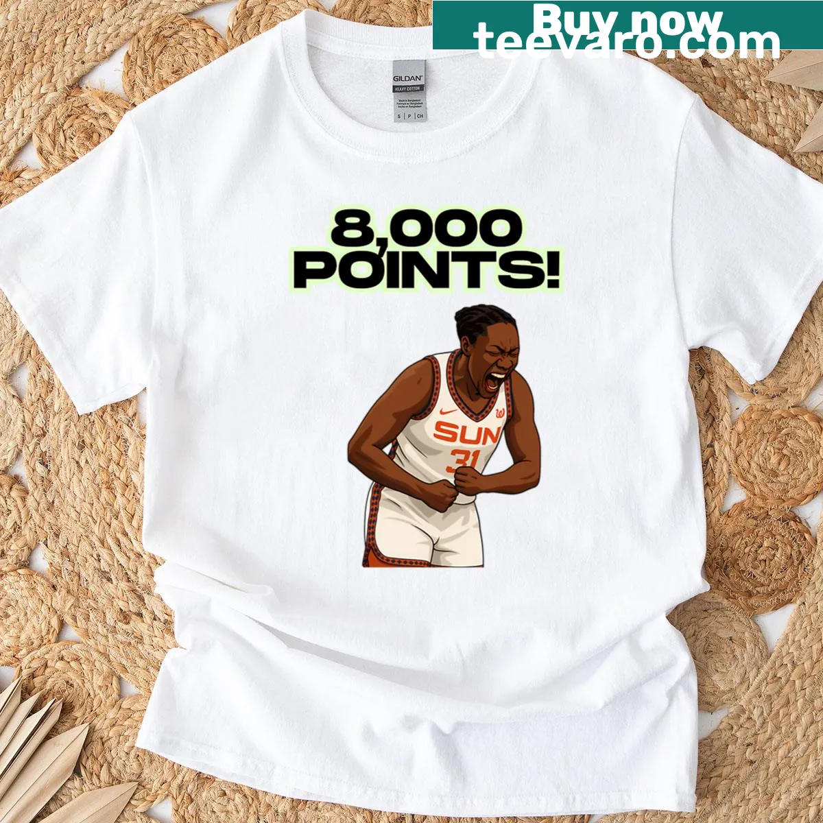 Tribute T-shirt celebrating Tina Charles and her 8000 points achievement. — on a men's t-shirt