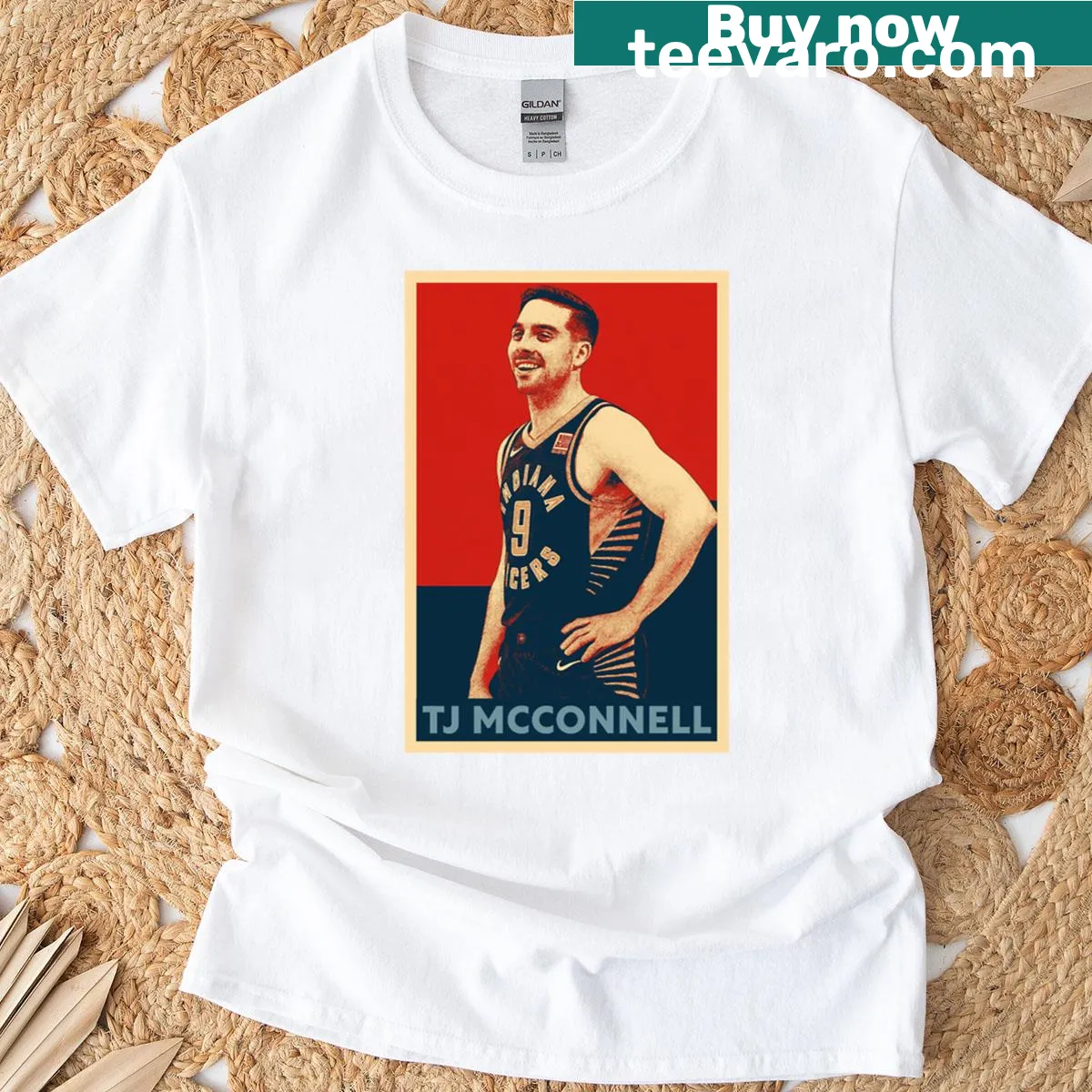 T-shirt featuring a graphic design inspired by T.J. McConnell — on a men's t-shirt