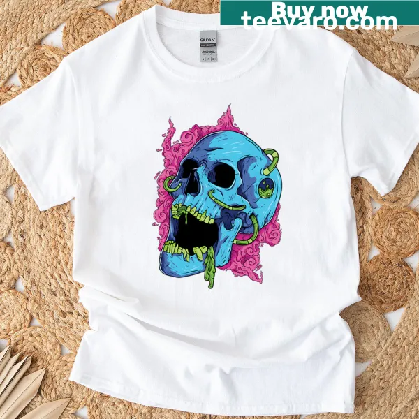T-shirt featuring a skull design with toxic smoke graphics.