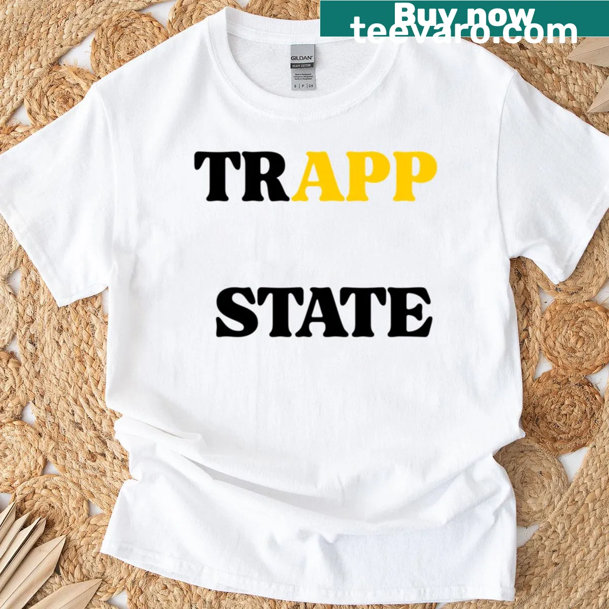 Trapp State T-shirt with bold graphic — on a men's t-shirt