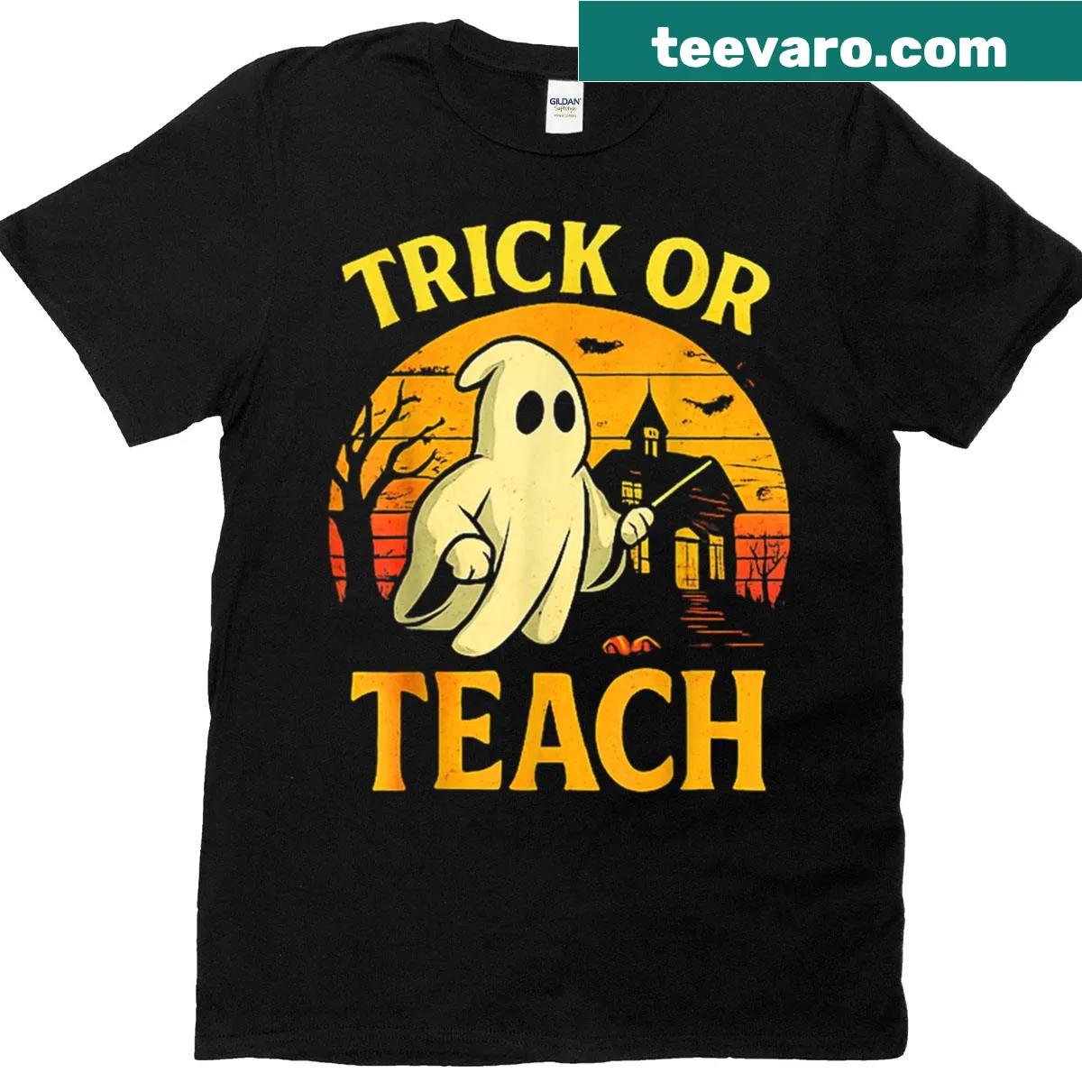 Retro ghost design Halloween T-shirt for teachers — on a men's t-shirt