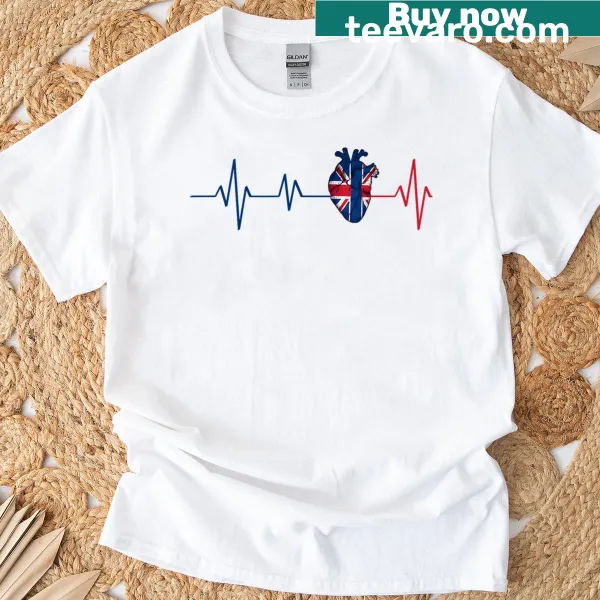 T-shirt with UK flag and EKG pulse line illustration