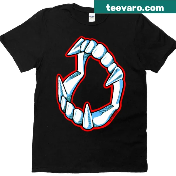 T-shirt featuring striking vampire fangs graphic