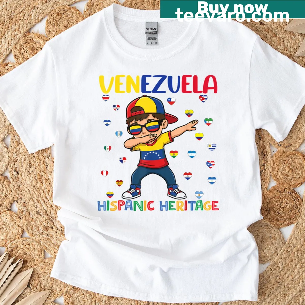 Venezuelan flag graphic on heritage-themed T-shirt — on a men's t-shirt
