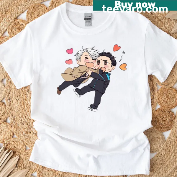 Illustration of Victor and Yuri ice skaters in a romantic moment