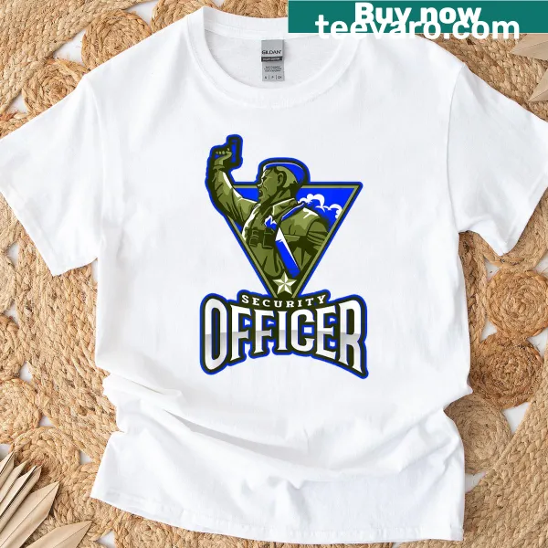 Vintage-inspired T-shirt honoring security officers with badge design