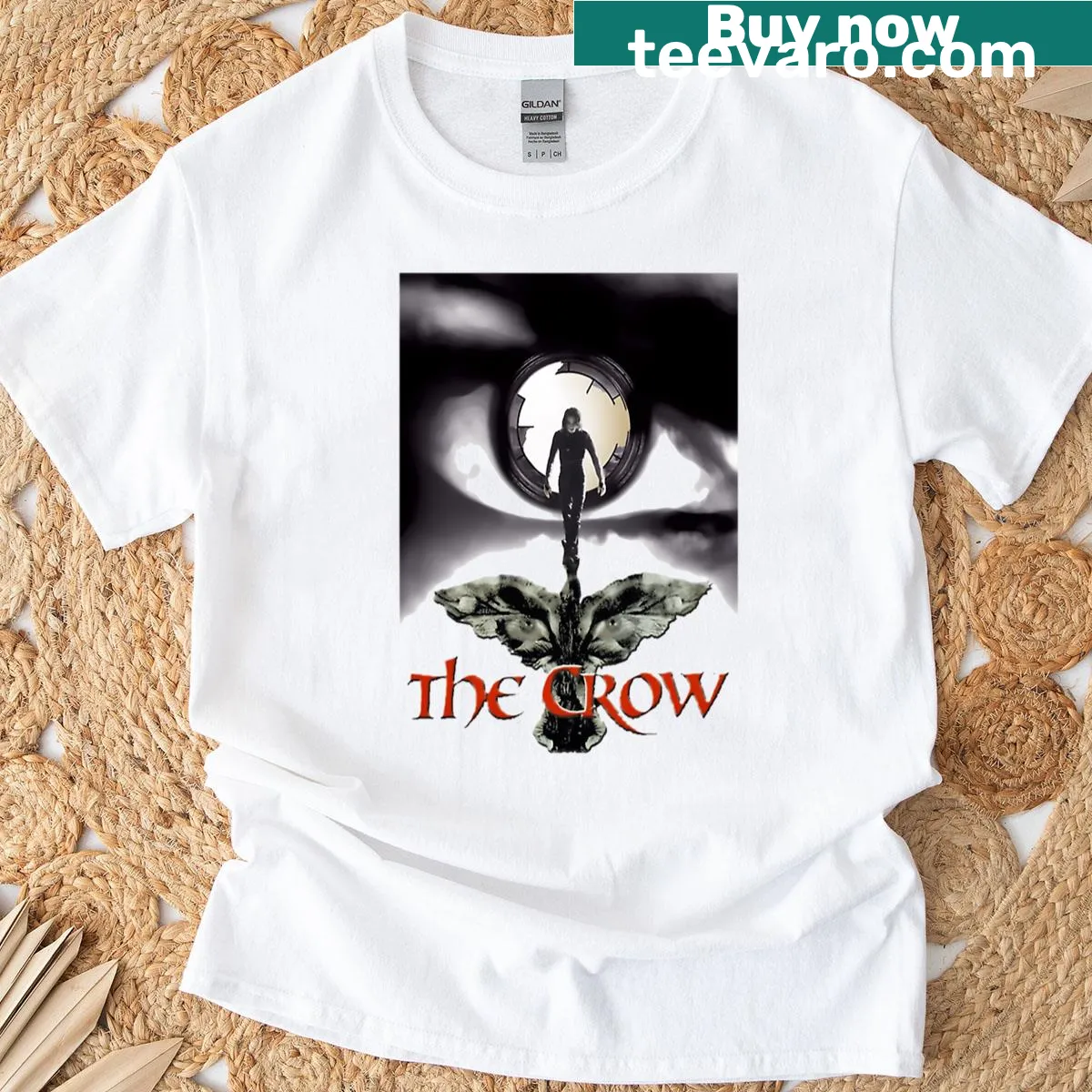 Vintage horror movie graphic T-shirt with a spooky theme — on a men's t-shirt