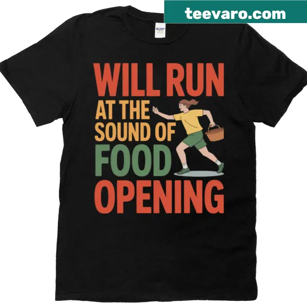 Funny runner T-shirt with 'Will Run At Food' text