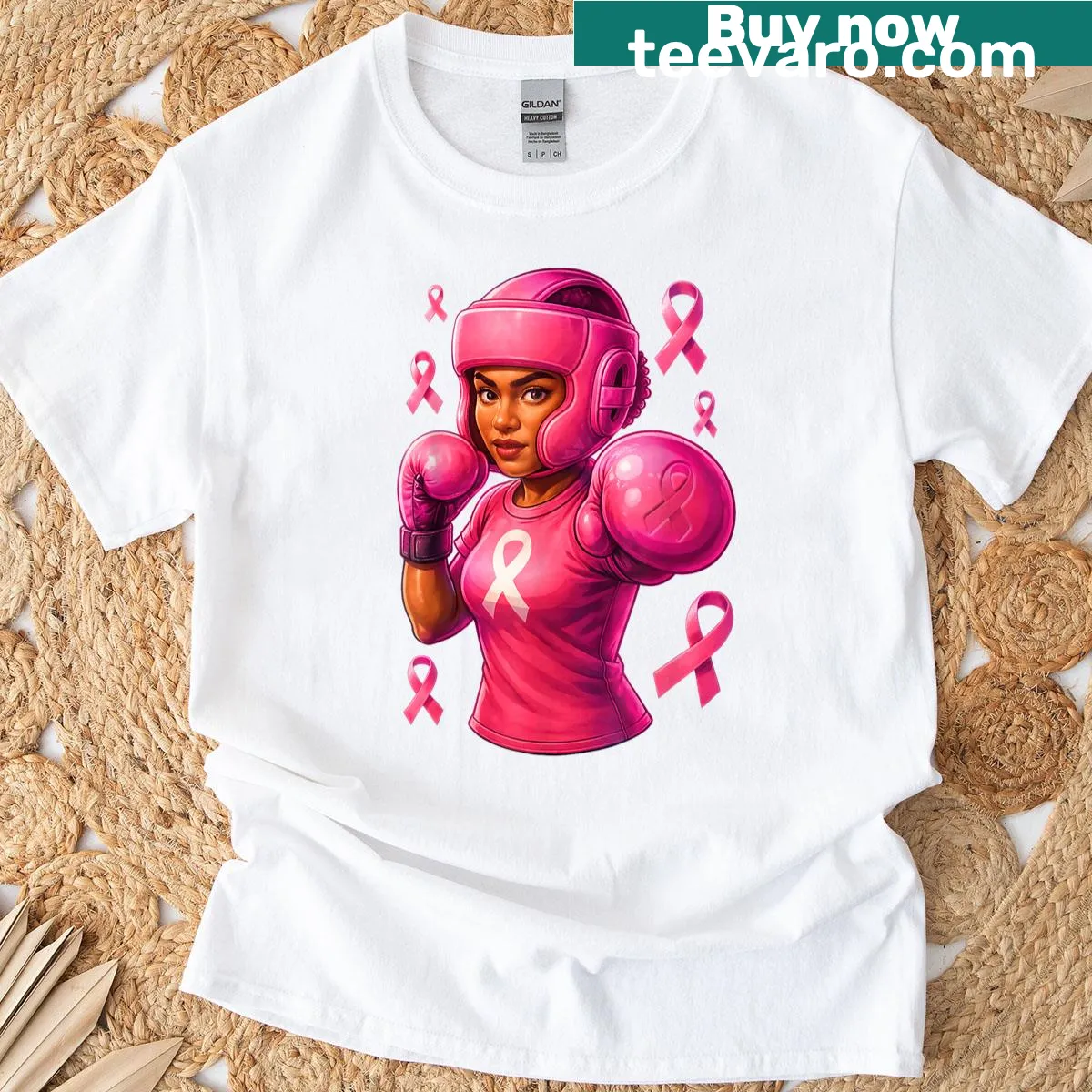 Breast cancer awareness T-shirt with pink ribbon design for women. — on a men's t-shirt