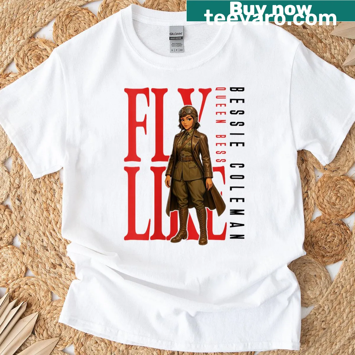 Illustration of Bessie Coleman on women's empowerment t-shirt — on a men's t-shirt