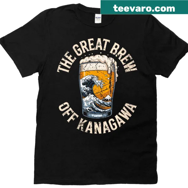 Illustrated beer wave design inspired by Hokusai on a women's t-shirt