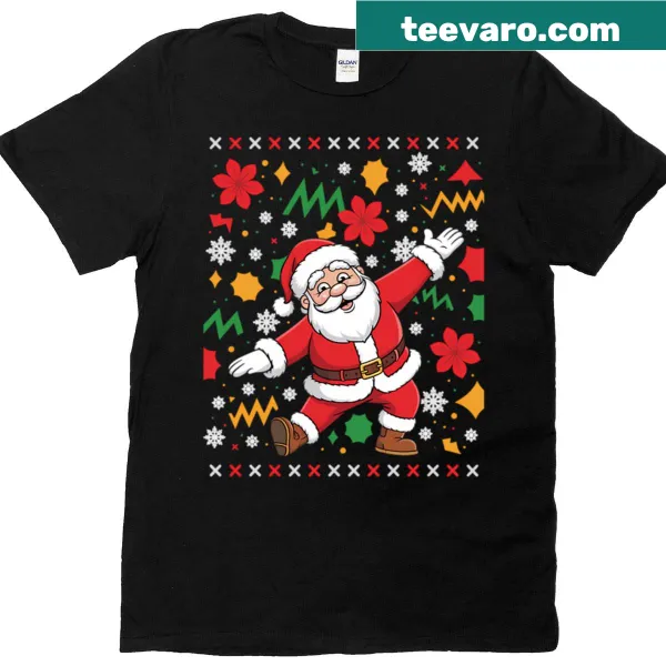 Cartoon Santa wrestling design on a festive T-shirt