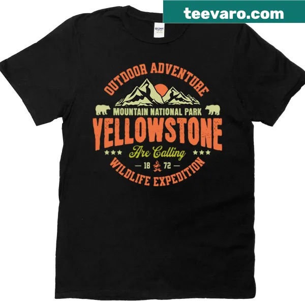 Vintage style Yellowstone National Park sticker graphic on t-shirt