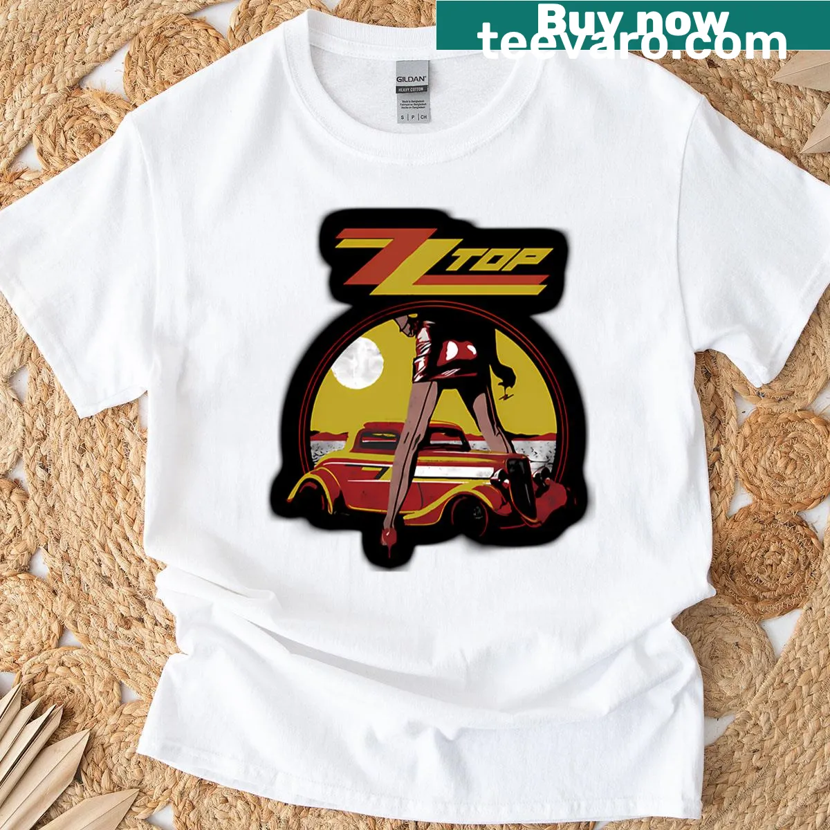 Retro Zz Top band T-shirt featuring vintage band graphics — on a men's t-shirt