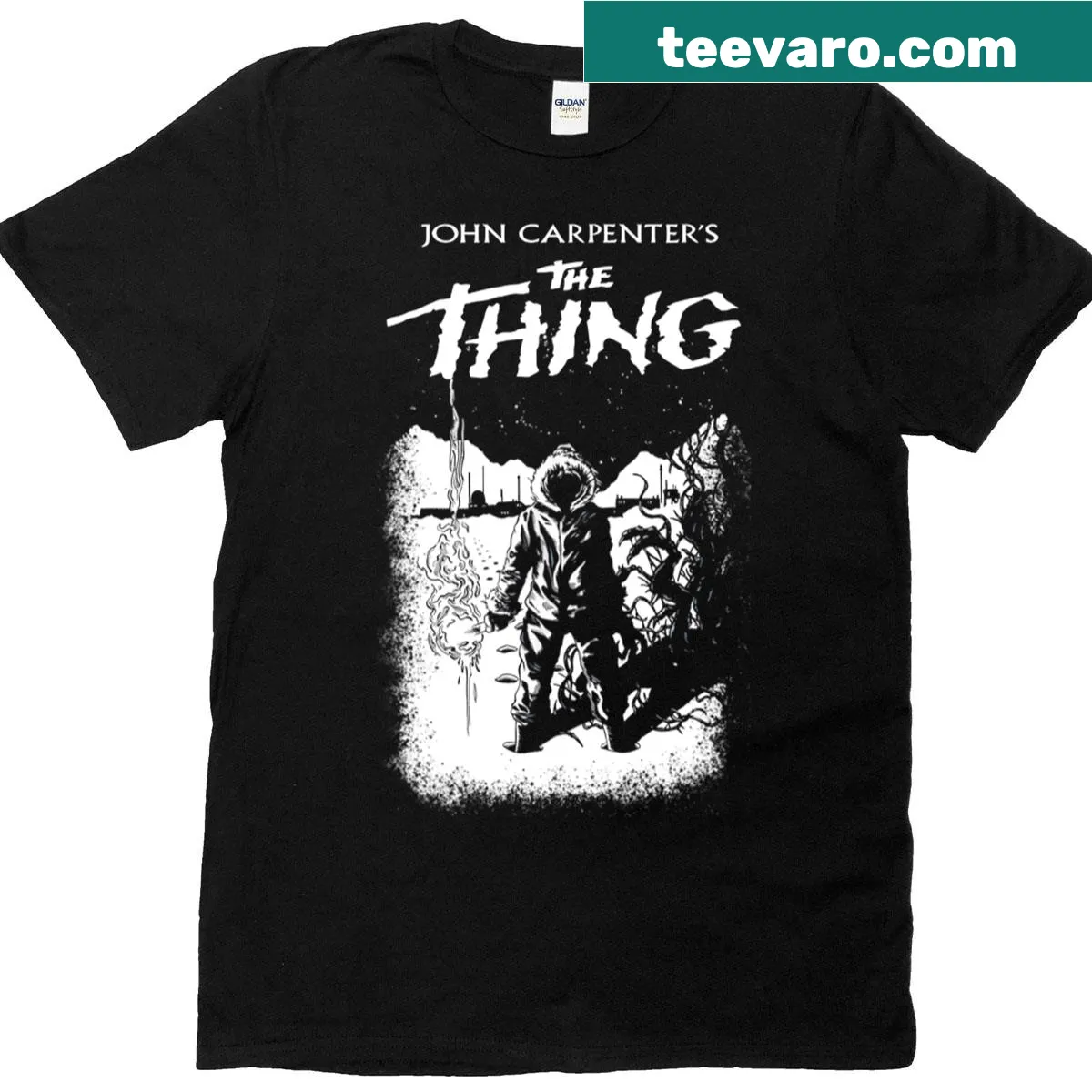 Horror-themed T-shirt from John Carpenter's The Thing film — on a men's t-shirt