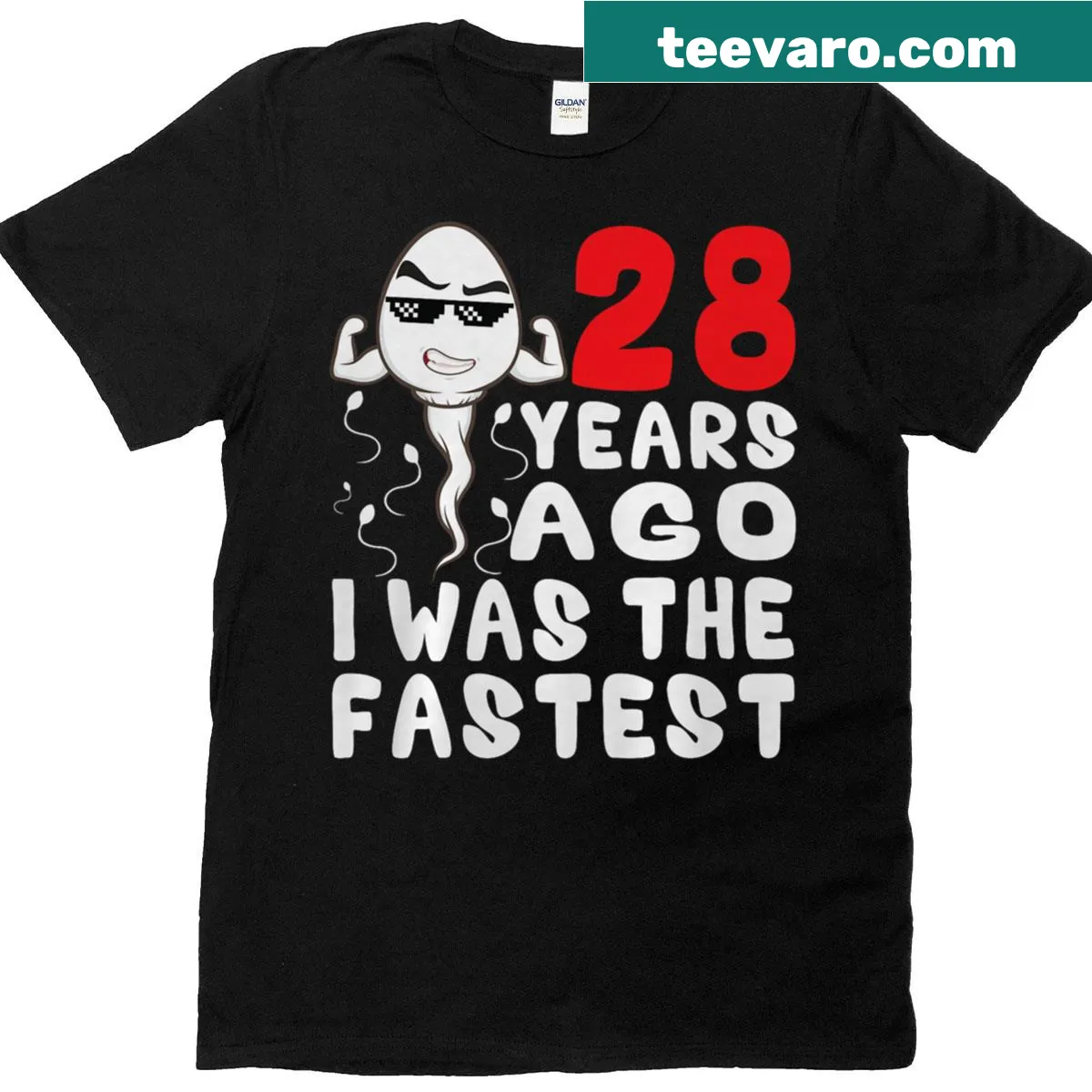 Vintage-style birthday t-shirt with text about being the fastest 28 years ago — on a men's t-shirt