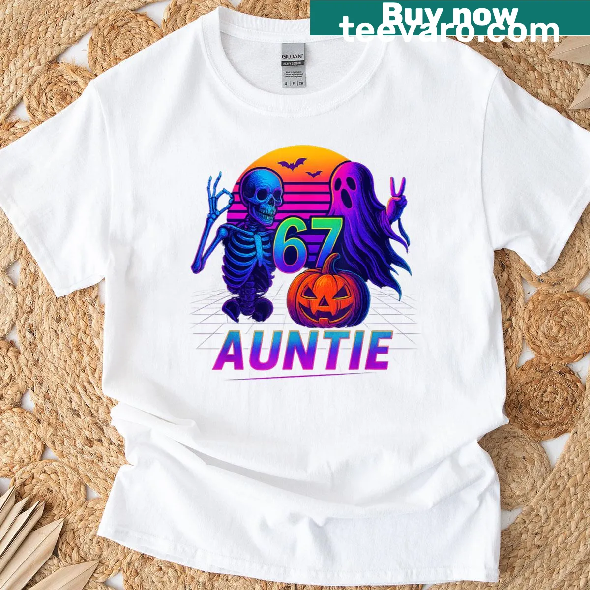 Funny Halloween t-shirt featuring skeletons and pumpkins — on a men's t-shirt