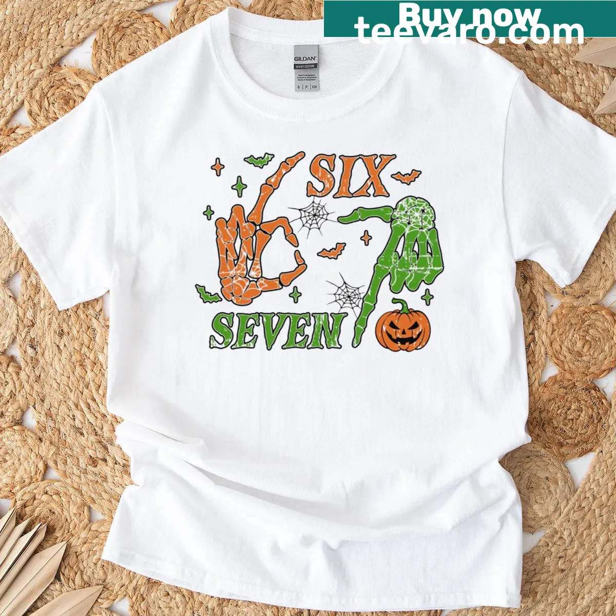 Funny Halloween T-shirt with skeleton hand and meme design — on a men's t-shirt