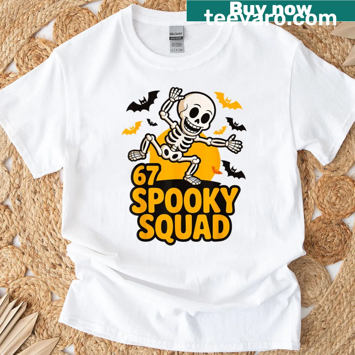 Cute Halloween-themed t-shirt with a dancing skeleton for kids — on a men's t-shirt