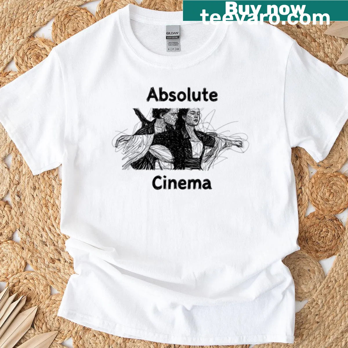 Illustration of iconic movie scenes in a sketch art style on a T-shirt — on a men's t-shirt