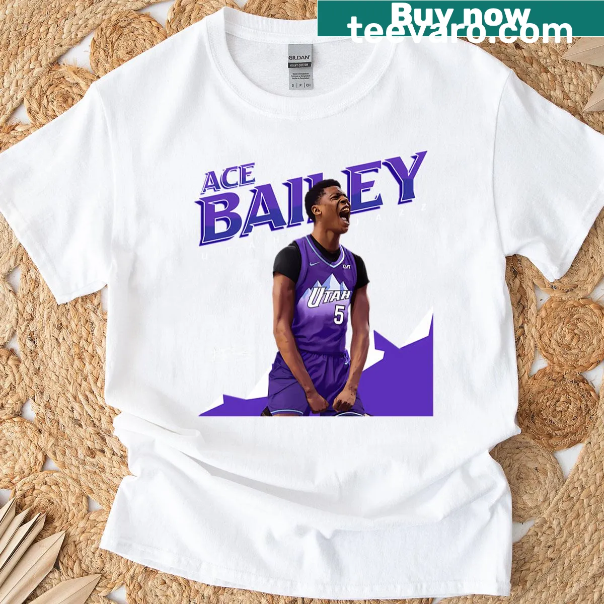 Illustrative T-shirt celebrating Ace Bailey and the Utah Jazz — on a men's t-shirt