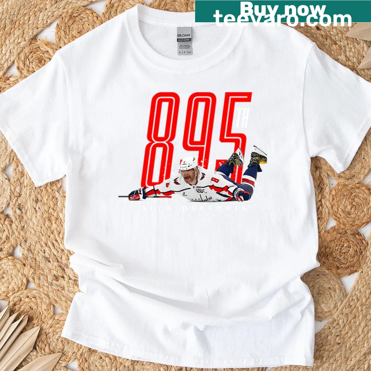 T-shirt featuring Alex Ovechkin's 895th goal record in bold text. — on a men's t-shirt