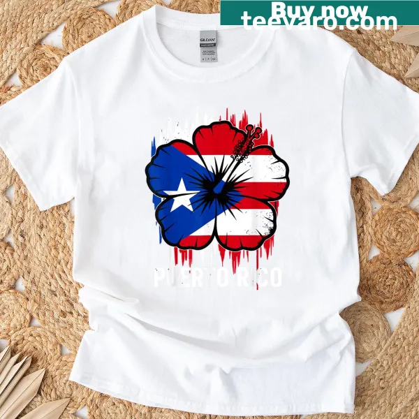 T-shirt with Puerto Rico flag and Amapola flower graphic