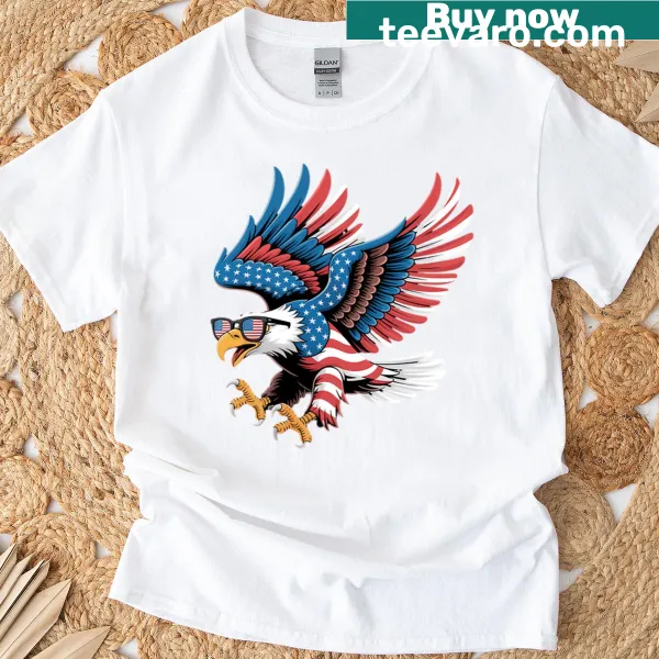 Bald eagle and American flag design for patriotic T-shirt