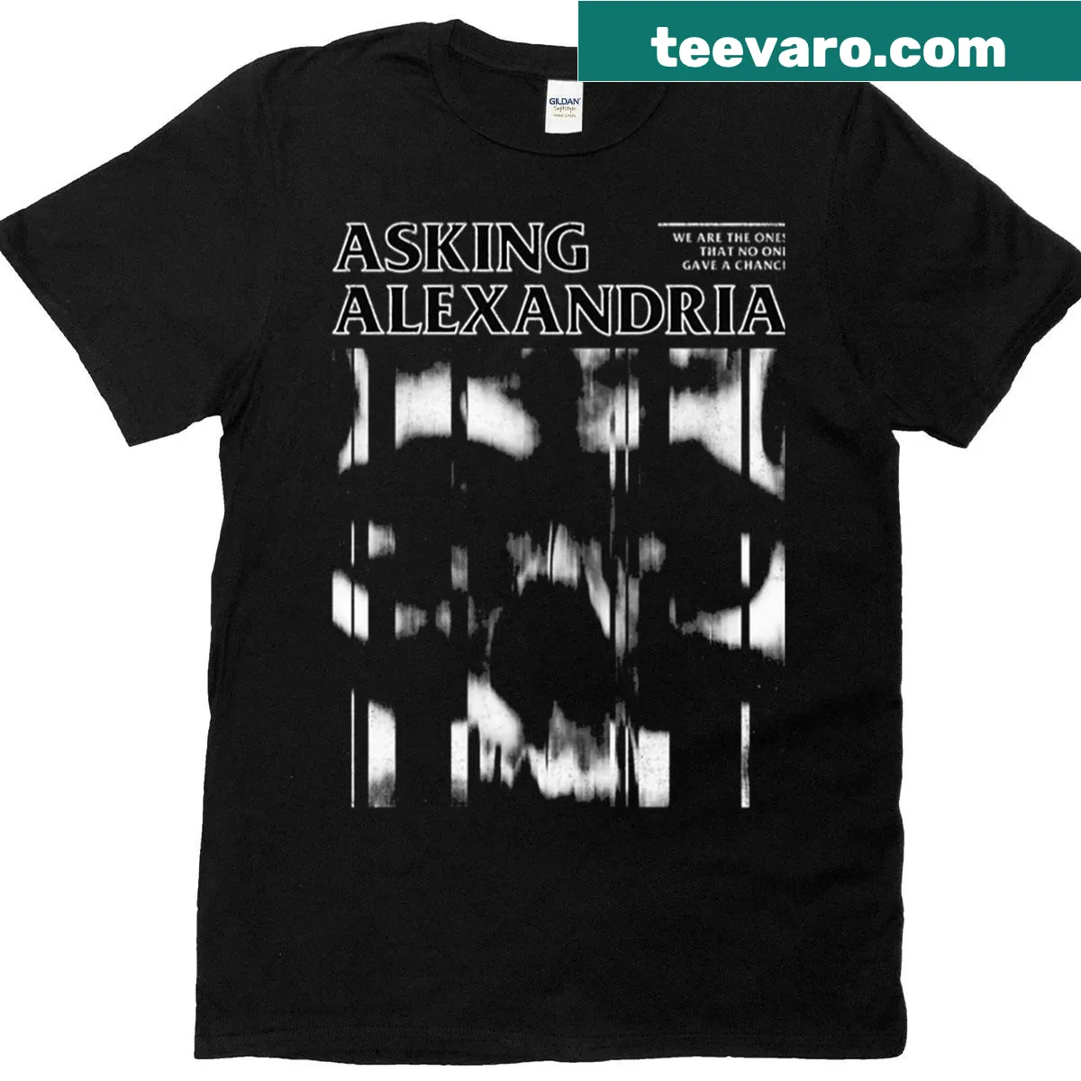 Artistic design T-shirt featuring Asking Alexandria band graphics — on a men's t-shirt