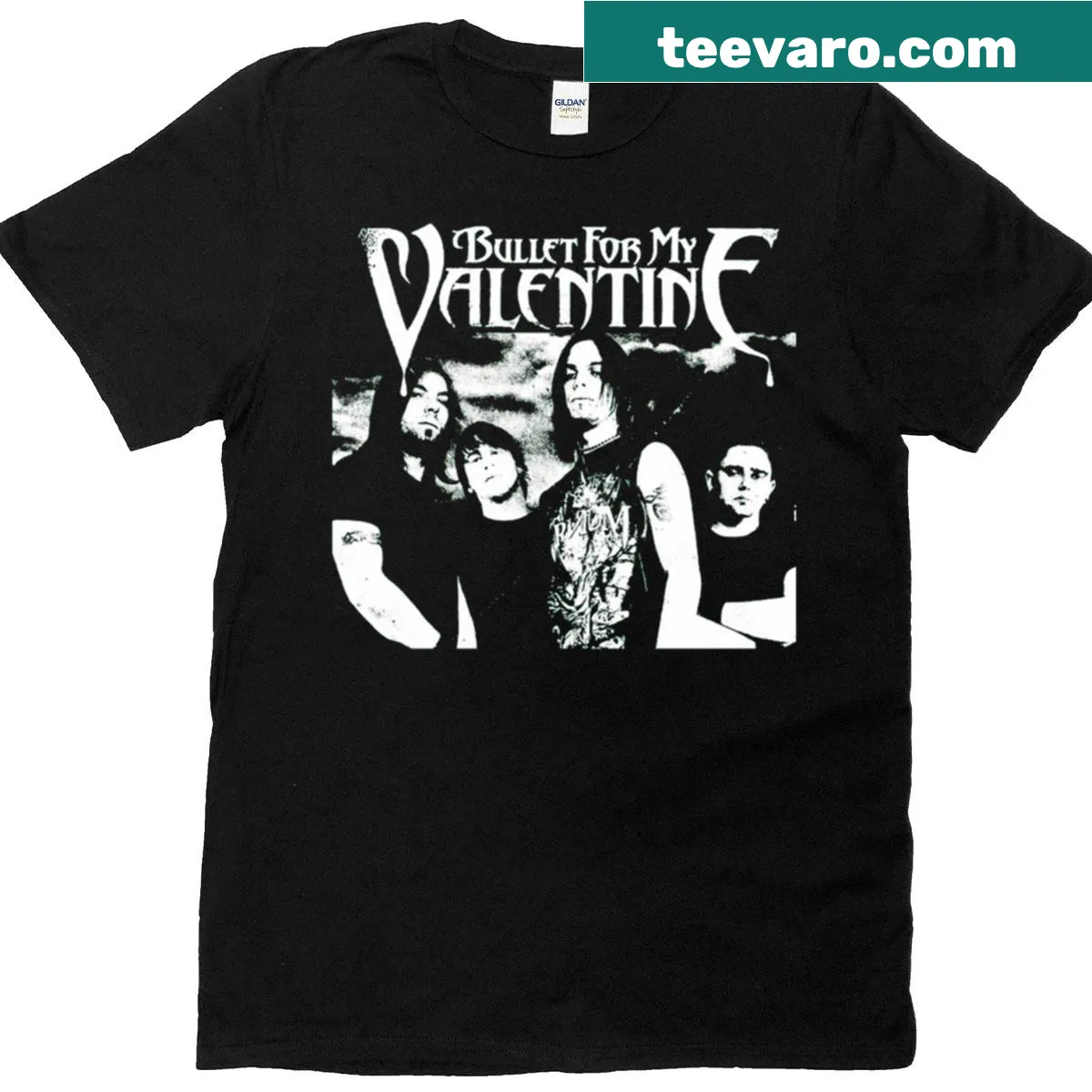 Bullet For My Valentine t-shirt with bold typography design — on a men's t-shirt