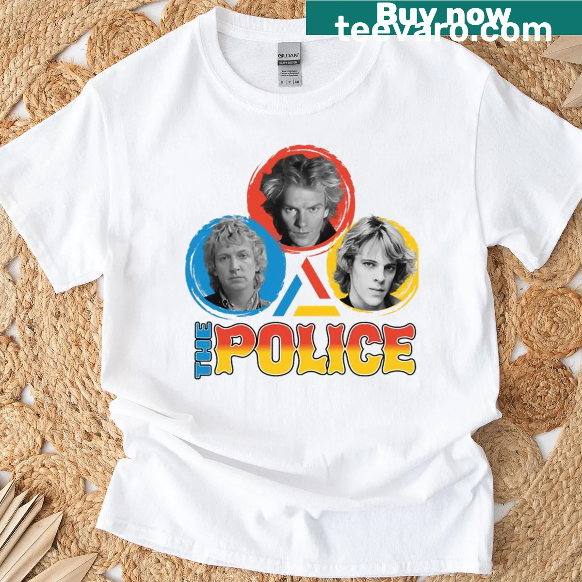 Minimalist The Police art typography t-shirt — on a men's t-shirt