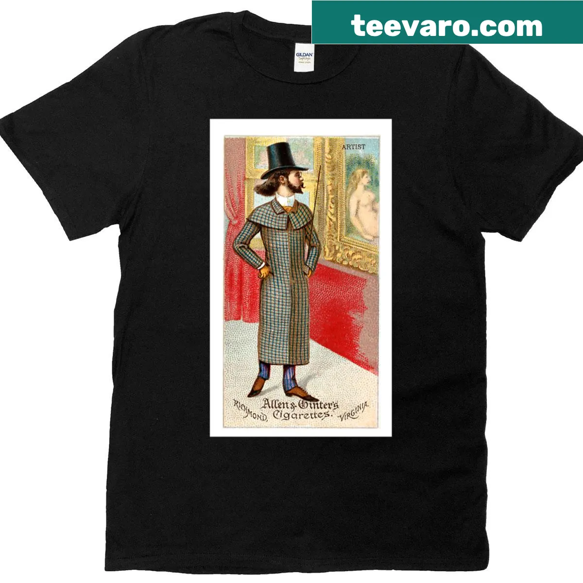 Artistic t-shirt featuring a unique chromolithograph design — on a men's t-shirt