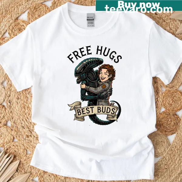 Heartwarming illustration t-shirt celebrating friendship with 'Best Buds'